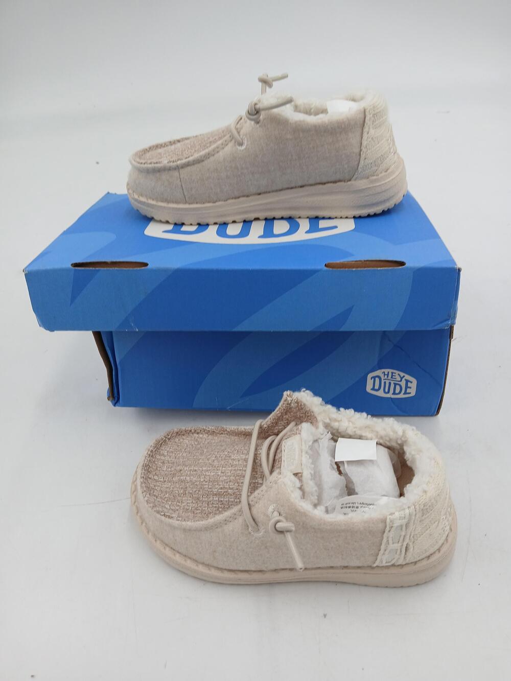 Hey Dude Wendy T Brushed Cozy Shoes Girls Toddler Size 8 White Faux Fur Lined